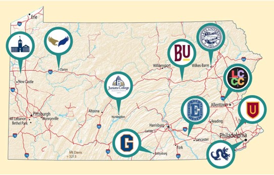 Pennsylvania Map showing Science In Motion host sites